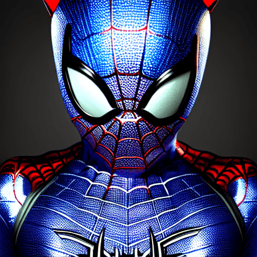 AI generated: cat head anthropomorphic humanoid body, marvel movie poster, spiderman character, blue spiderman sui...