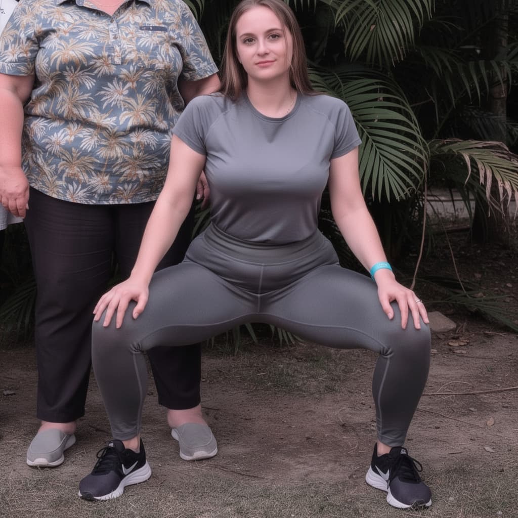 AI generated: keep her face the EXACT SAME DO NOT CHANGE IT. put her in a deep squat, legs spread, wearing nothing...