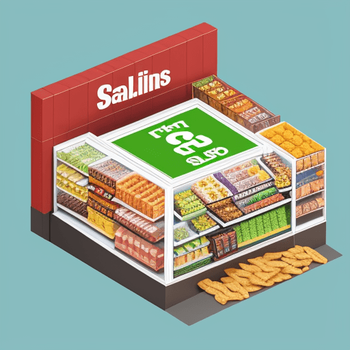 AI generated: Salinas Store logo with  snacks in center square shape minimalistic