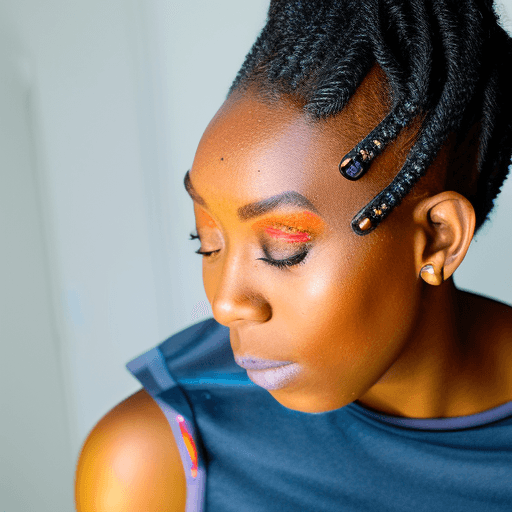 AI generated: a commercial photographic portrait of young black instagram model, attractive busts, sparklecore, ap...