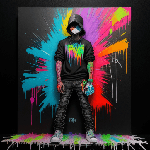 AI generated: graffiti art, street art, spray paint, oil gouache melting, acrylic, high contrast, black background...