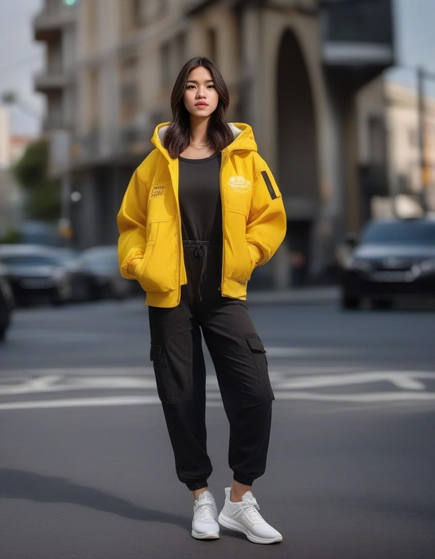 AI generated: photography, 28 indian woman, fair akin, pro model, natural pose moment, wearing small text logo wit...