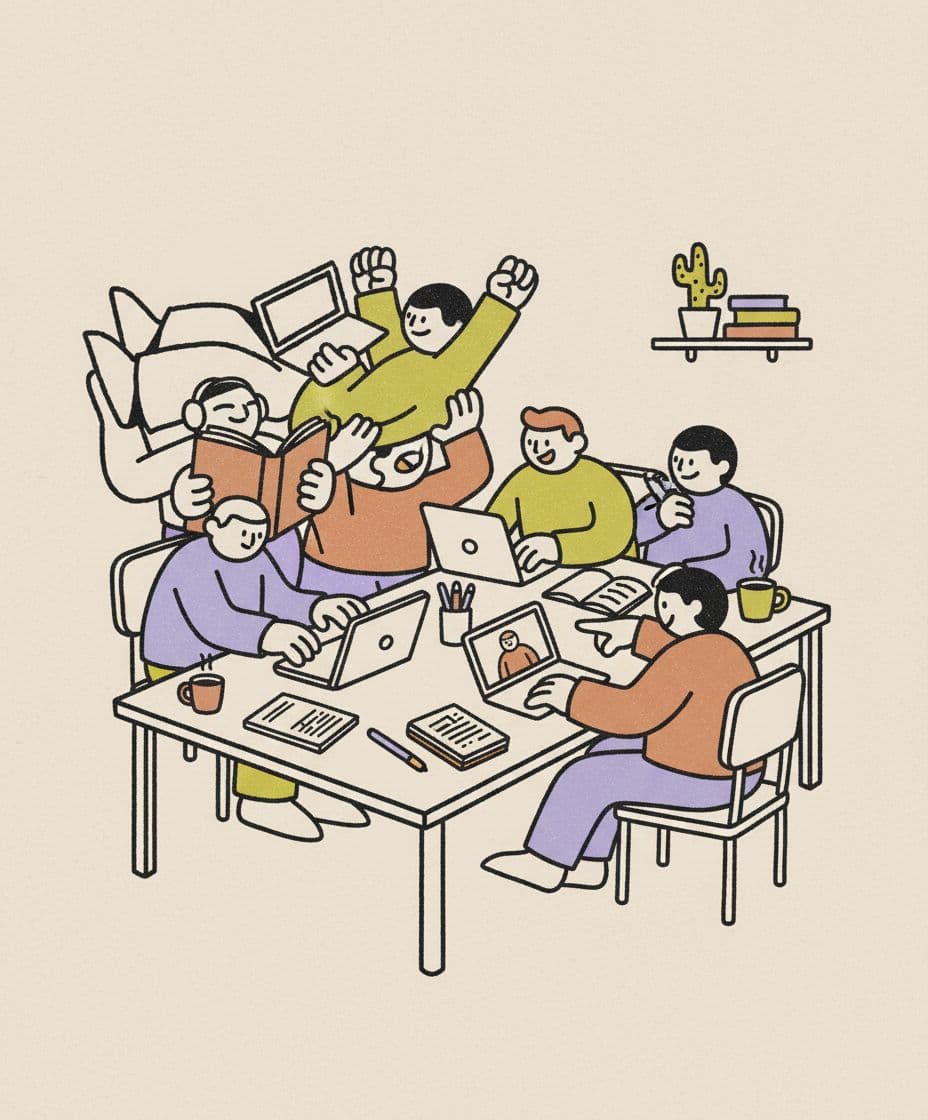 AI generated: flat hand drawn, vector style of illustration of freelancer at a desk. 