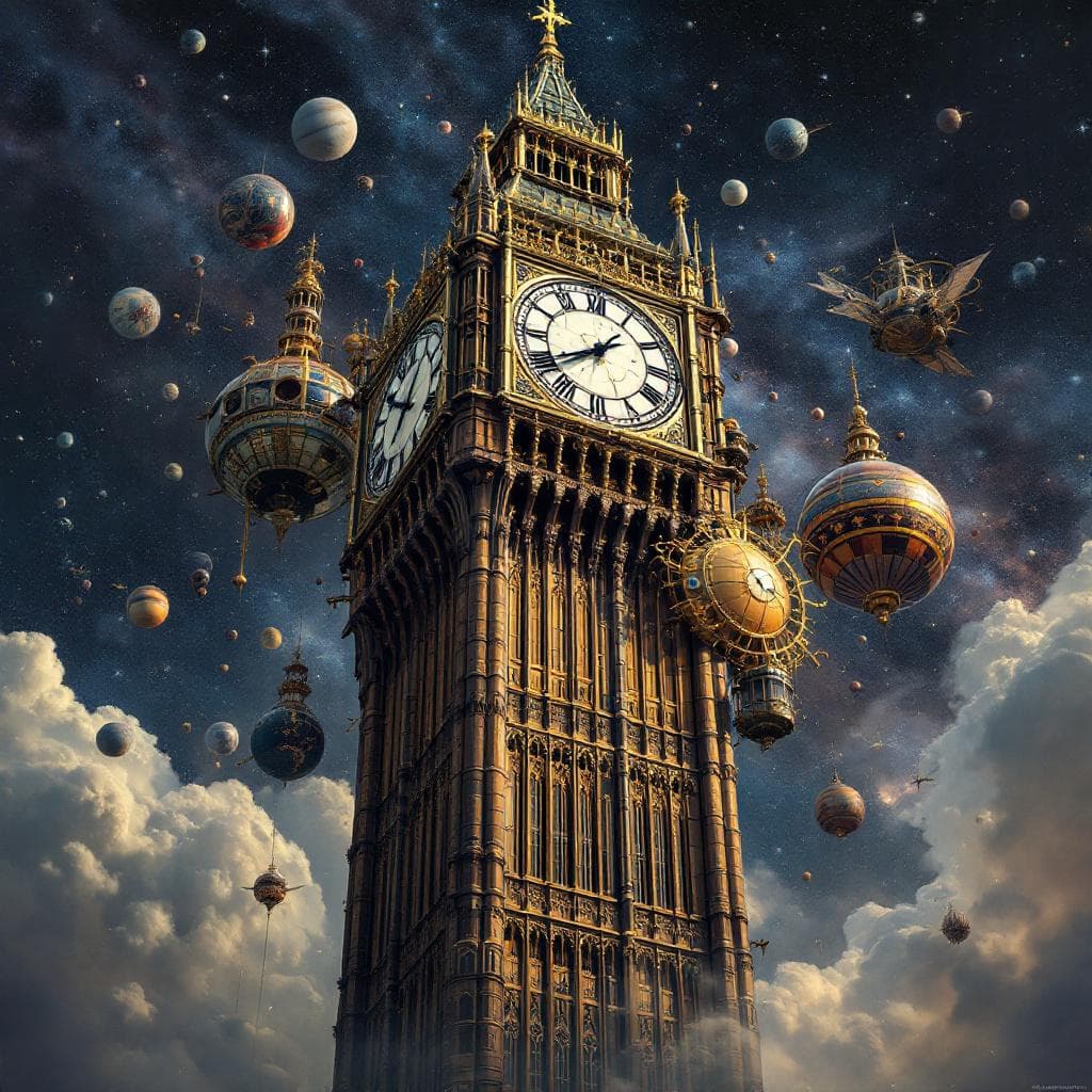 AI generated: Imagine a magnificent clock tower with intricate mechanical details and Victorian architecture, simi...