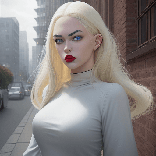 AI generated: Hyper realistic eye level exterior  the whole full body of A 6' 8" tall, light skinned young woman w...
