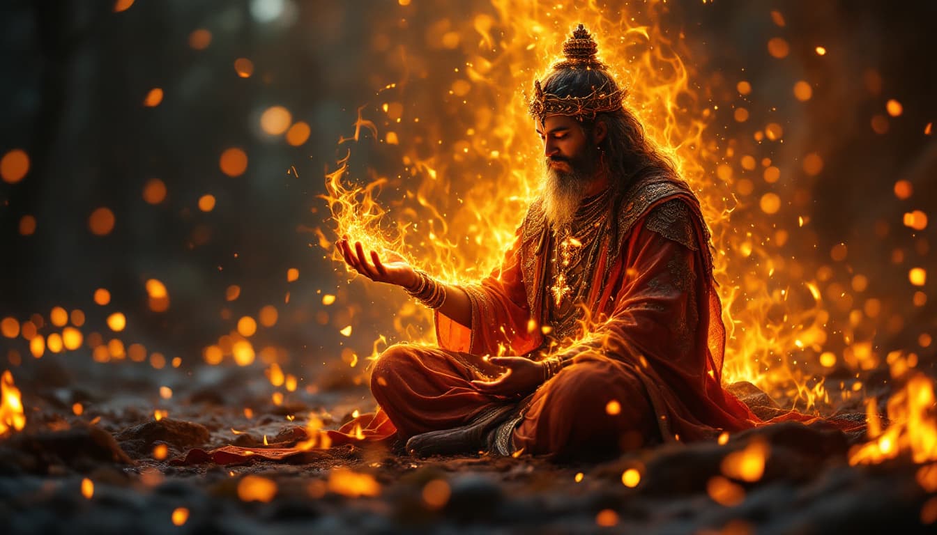 AI generated: Big Cakra Simbol, casting spells, centered, embers, bokeh, lens flare, light bloom, cinematic lighti...