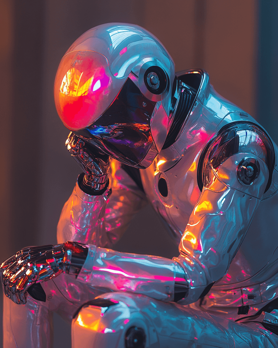 AI generated: A profound, ultra-high-definition macro portrait capturing the sentient gaze of a Sentinel, its scul...