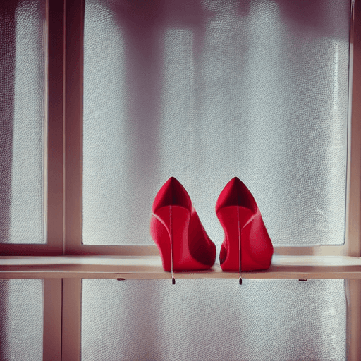 AI generated:  red high heels shoes in the room with window stylish just shoes in the big empty room  A ray of sun...