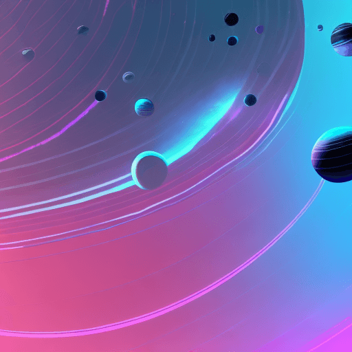 AI generated: minimalistic, planets with rings, three-body problem, cyberpunk vibrant pink and blue colors, withou...