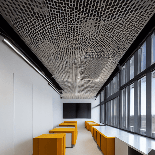 AI generated: photorealistic, perspective view, minimalist co-working space, bright finished and ambient, elaborat...