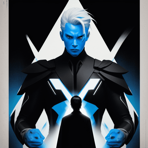 AI generated: movie poster, male character in black, white and blue, in the style of yoh nagao, light-focused --ar...