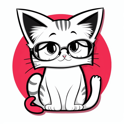 AI generated: design t-shirt graphic, cute cartoon cat with glasses coloring pages, full white, fleischer cartoon ...