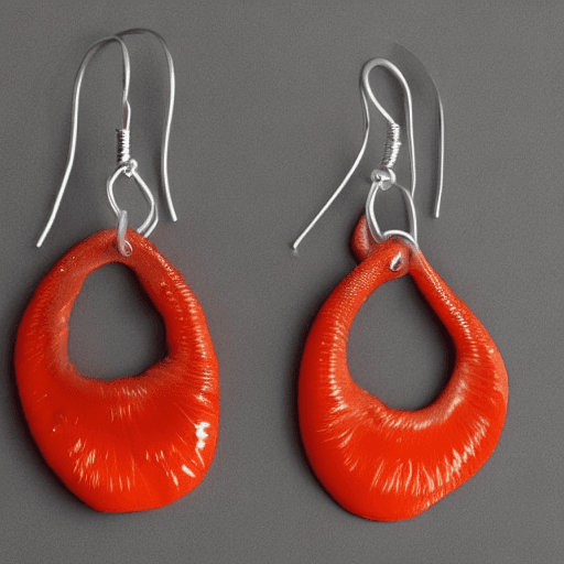 AI generated: a pair of red coral earrings on a white background, blazing fire tornadoes, molten plastic, full of ...