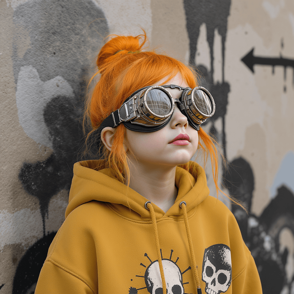 AI generated: young, light-skinned girl, approximately 12-16 years old, with vibrant, fiery orange hair styled in ...