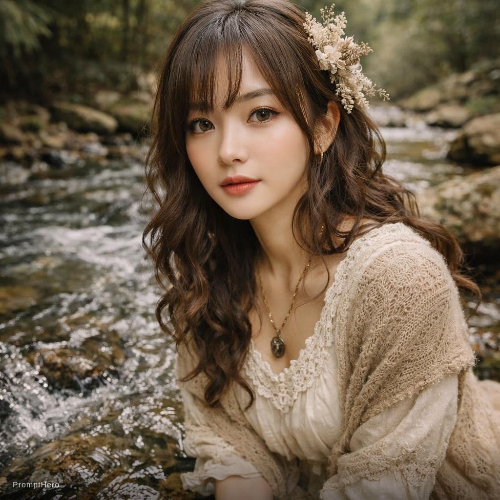 AI generated: asian attractive woman with her hair curled, in the style of samyang af 14mm f/2.8 rf, oshare kei, d...