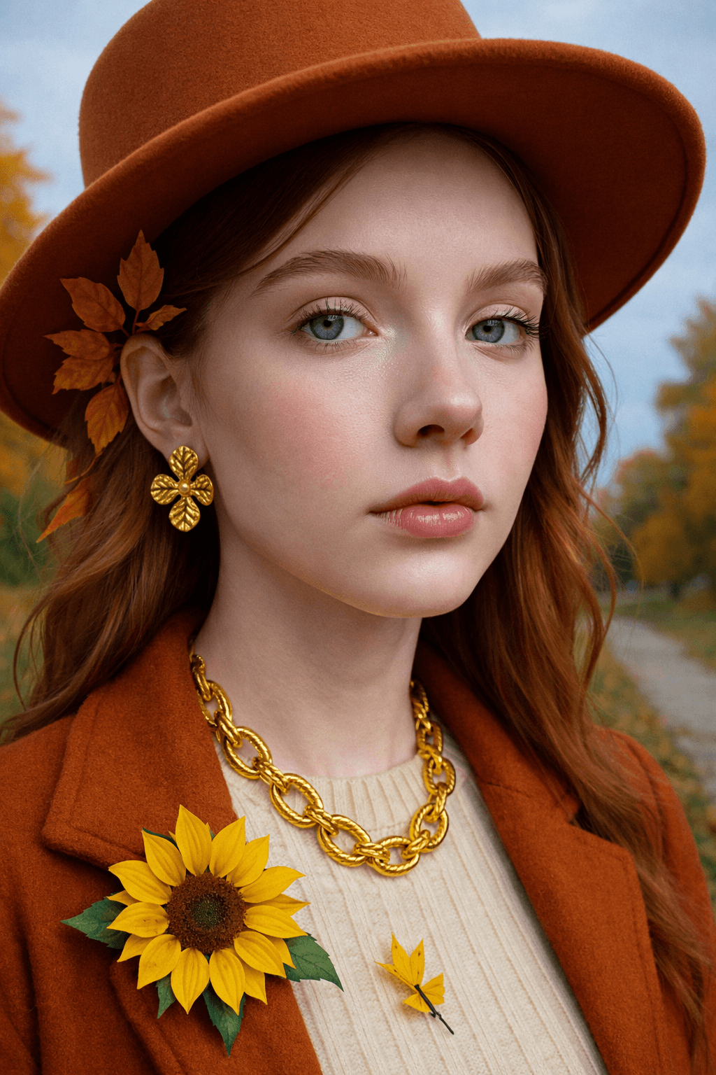 AI generated: A phenomenally close-up to the exceptionally beauty style and her upper-body with singular noble acc...