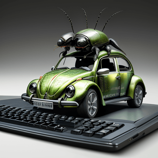 AI generated: a beetle made of computer parts, computer screen, computer keyboard, Perfectionism, 8K, --v 4