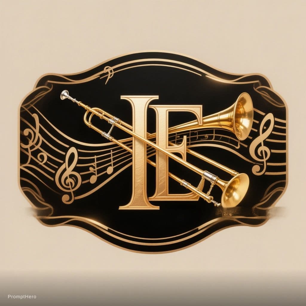AI generated: A luxurious, bespoke logo for a premium trombone store. In the center, the initials 'IE' are elegant...