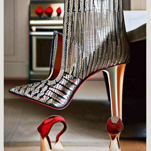 AI generated: a woman wearing Louboutin high heel so Kate in a kitchen 