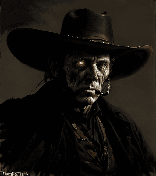 AI generated: A (((Old West Gunslinger))) Made of Wisps of smoke, Painting by Donata Giancola, Ben Templesmith, (h...