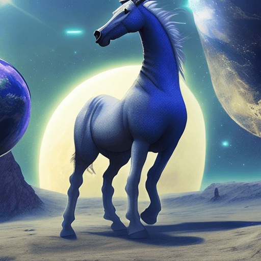 AI generated: Hyper realistic space scene man with a horse in a futuristic planet