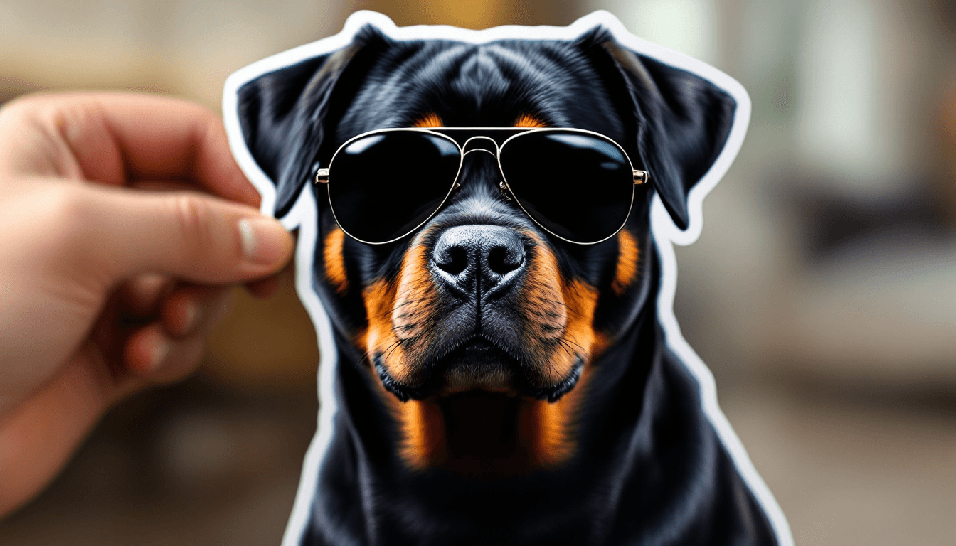 AI generated: A die-cut sticker of a German Rottweiler facing forward with a strong and stoic demeanor.  The Rottw...