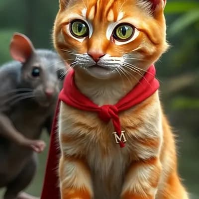 AI generated video: Rat behind cat comes near cat to fight 