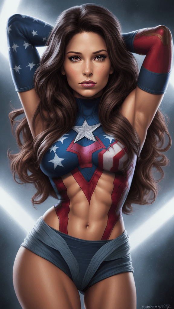 AI generated: HDR, Marvel Entertainment Art by America Chavez (AKA Ms. America), perfect face, perfect body, Knitt...