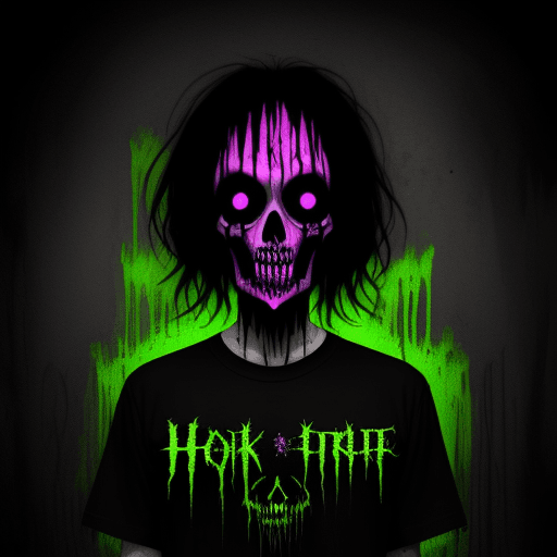 AI generated: Dark art horror tshirt design with fluorescent colors