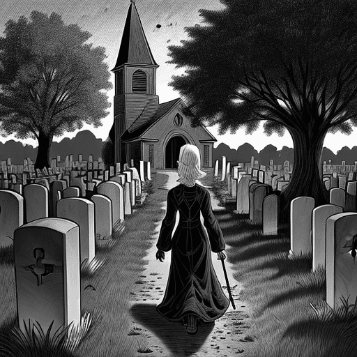 AI generated: cemetery coloring page, a cemetery, in the background a church, at dusk, with old, abandoned graves,...