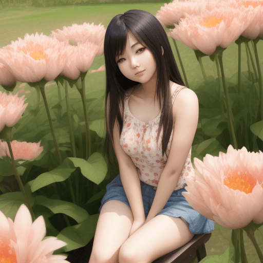 AI generated: 
asian cute looking gril siting on the flore .