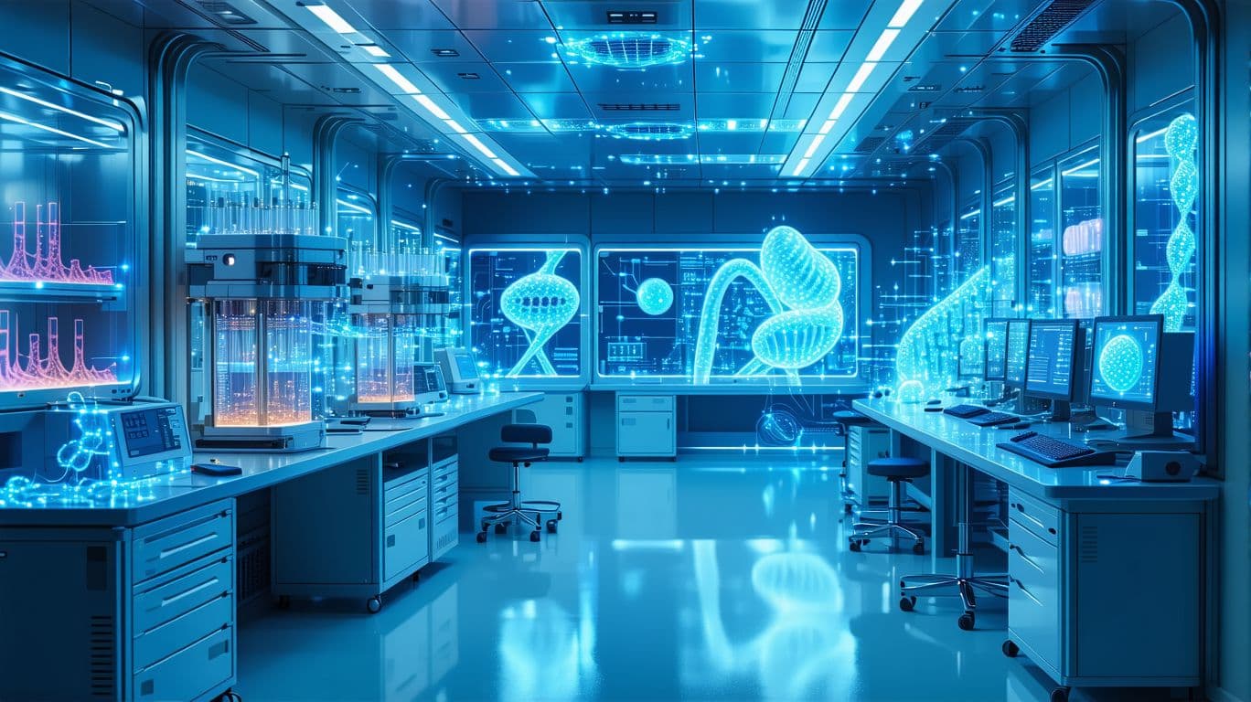 AI generated: /imagine prompt: Ultra HD 16K render of gene editing lab, CRISPR equipment with molecular-level deta...