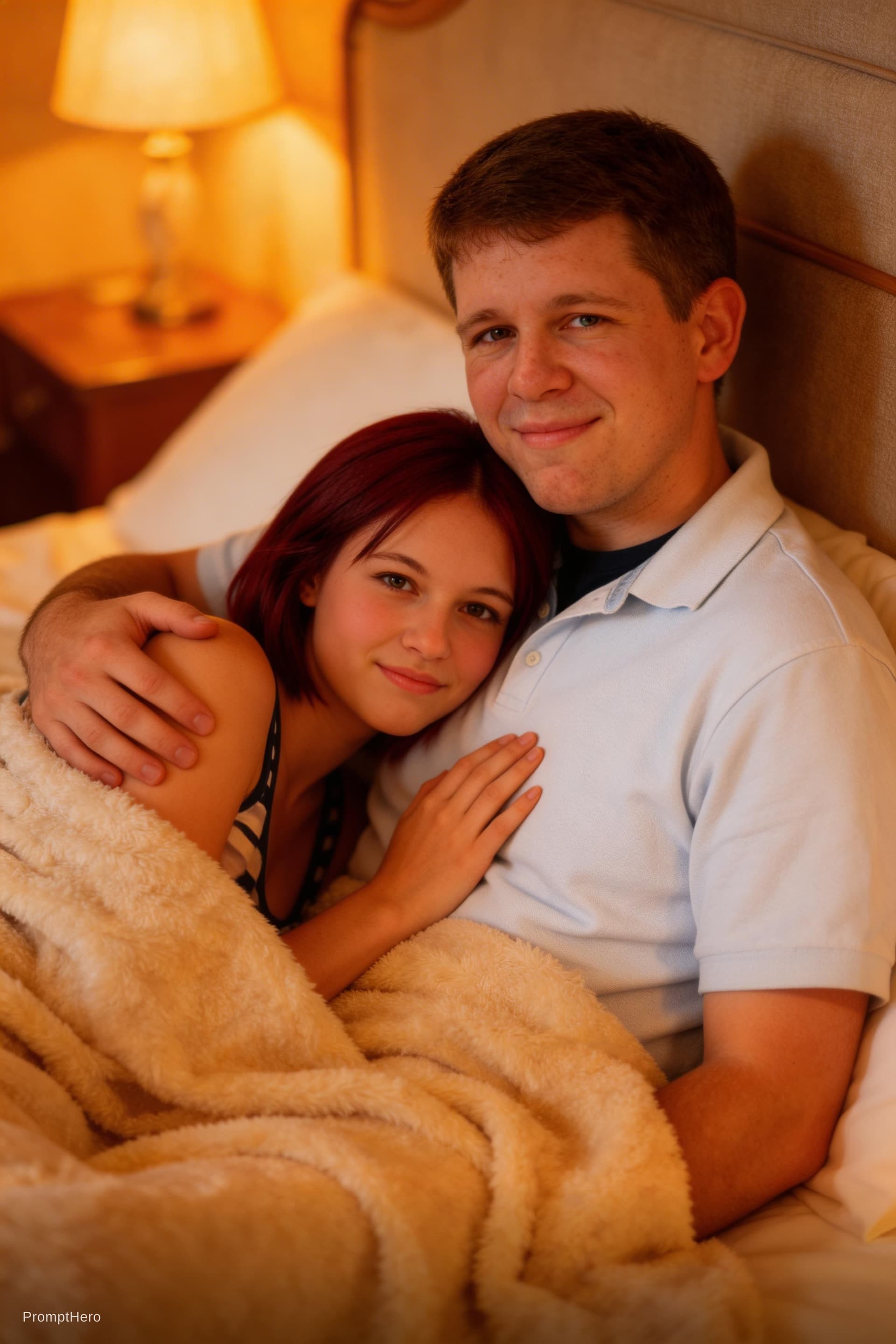 AI generated: An intimate boudoir scene shows an adult couple relaxing on a bed, covering themselves partly with a...