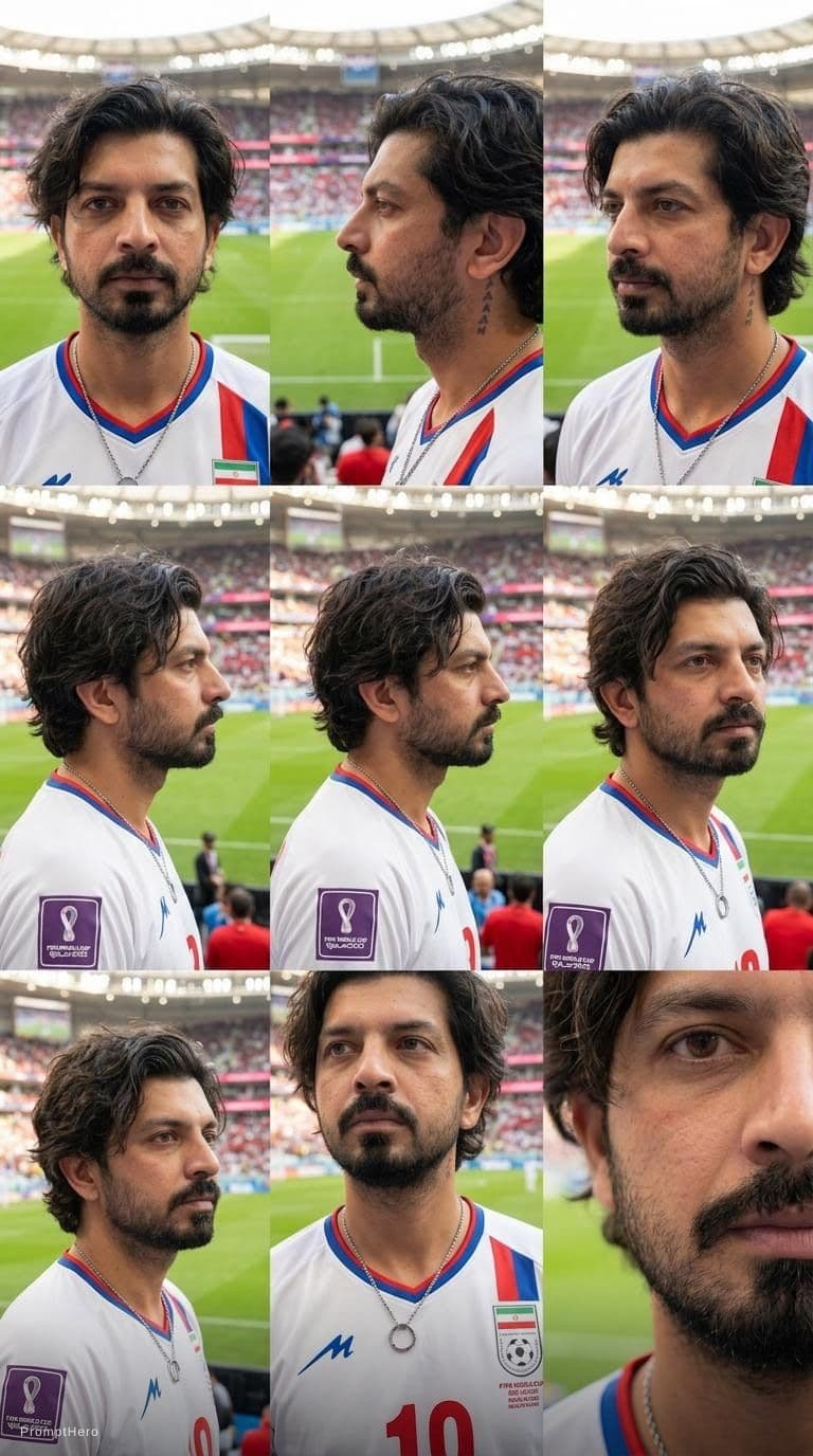 AI generated: FIFA stadium in FIFA Jersey, medium lenght messy hair