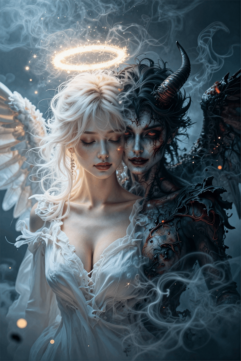 AI generated: Style: Artistic double exposure portrait showcasing inner duality, surreal cinematic fine-art. Compo...