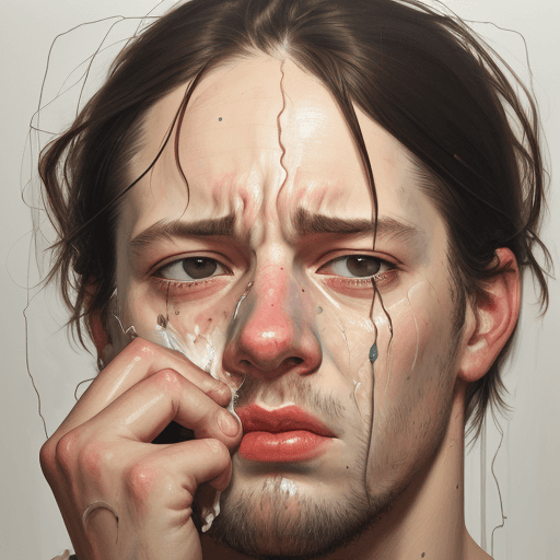 AI generated: a portrait painting of a man squeezing his face, Jenny Saville style
