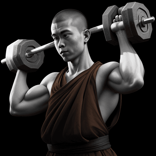 AI generated: create an charcoal image of a monk lifting weights 