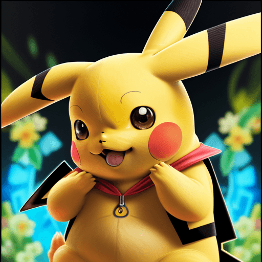 AI generated: Photo of pikachu pokemon, 4k, hyper realistic, focused, Alfons Mucha style
