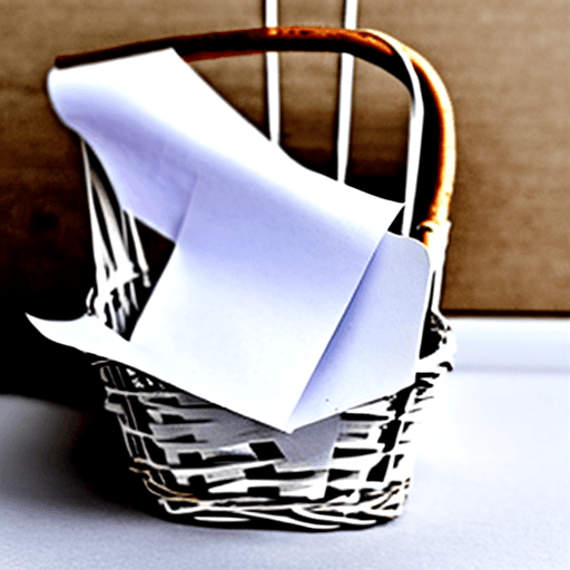 AI generated: single piece of screwed up white paper in a rubbish basket

