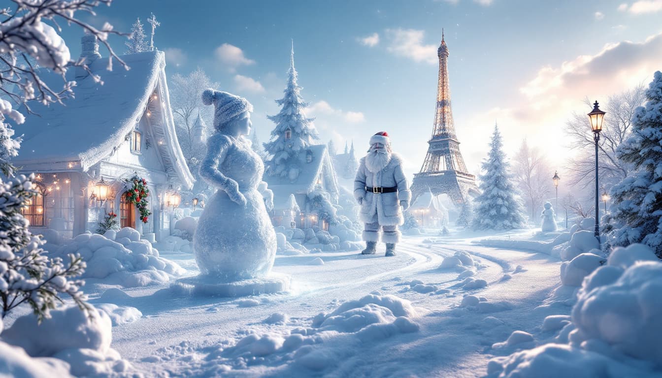 AI generated: 3D render of a photorealistic image of the city of ice Victorian Paris. Ice fairytale sculptures of ...