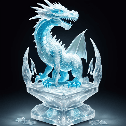 AI generated: An ice sculpture photo of a dragon with a clear and adorable carving, a better person, and a more po...