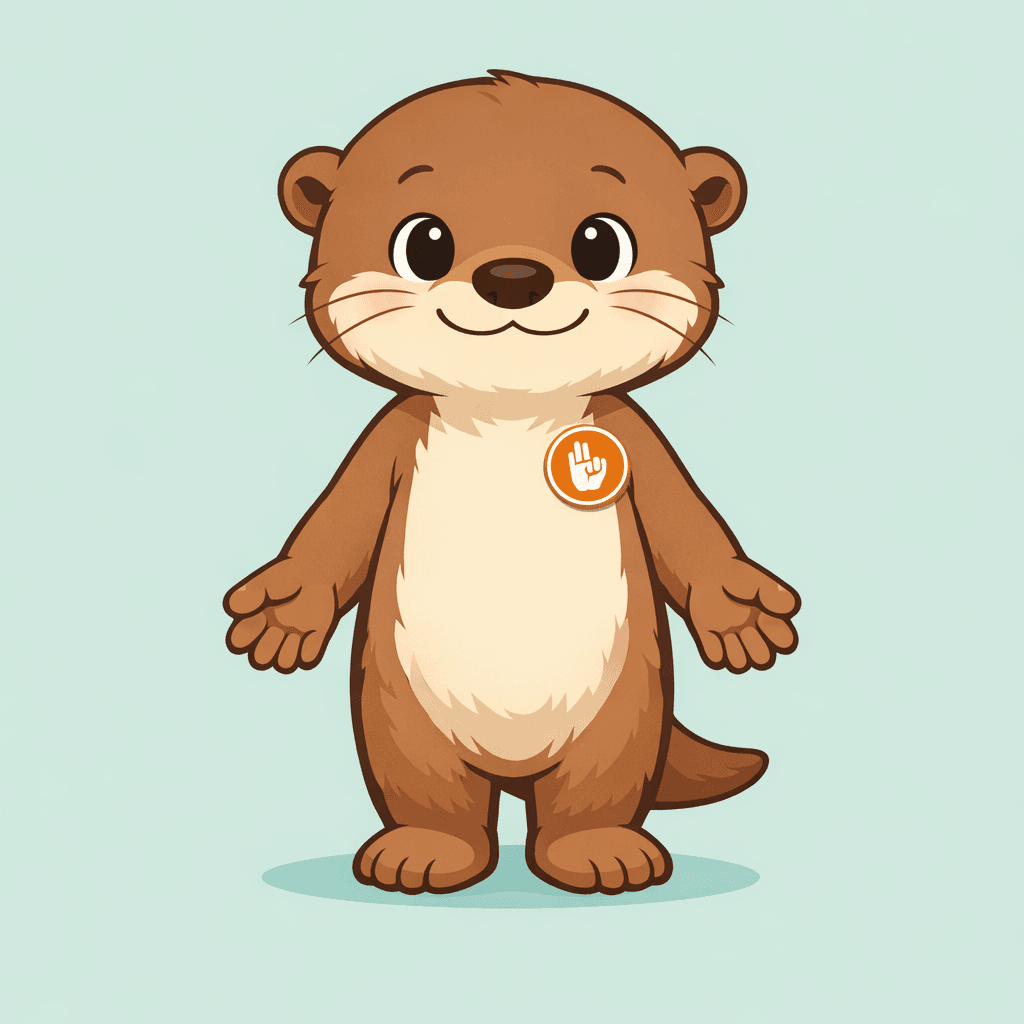 AI generated: A full-body character design of Oli the Otter, a gender-neutral educational mascot for foundation ph...