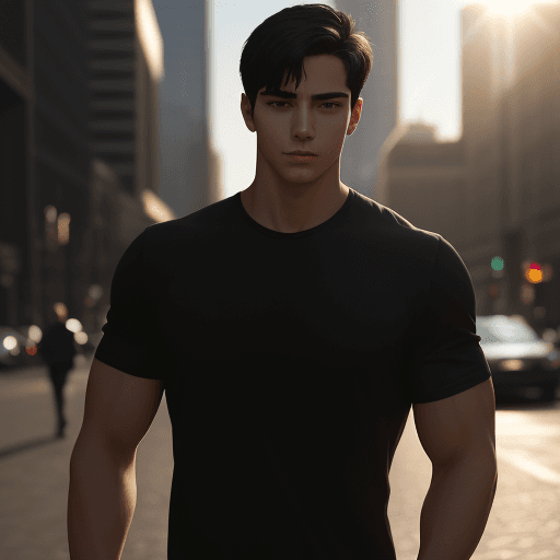 AI generated: Young man in the city, late afternoon, standing, attractive, muscular, perfect hands, perfect face, ...
