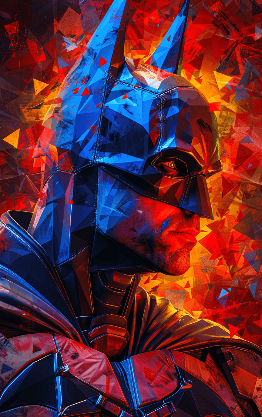 AI generated: Abstract art of Batman in lowpoly geometric shapes, rendered with vibrant colors and sharp angles. -...