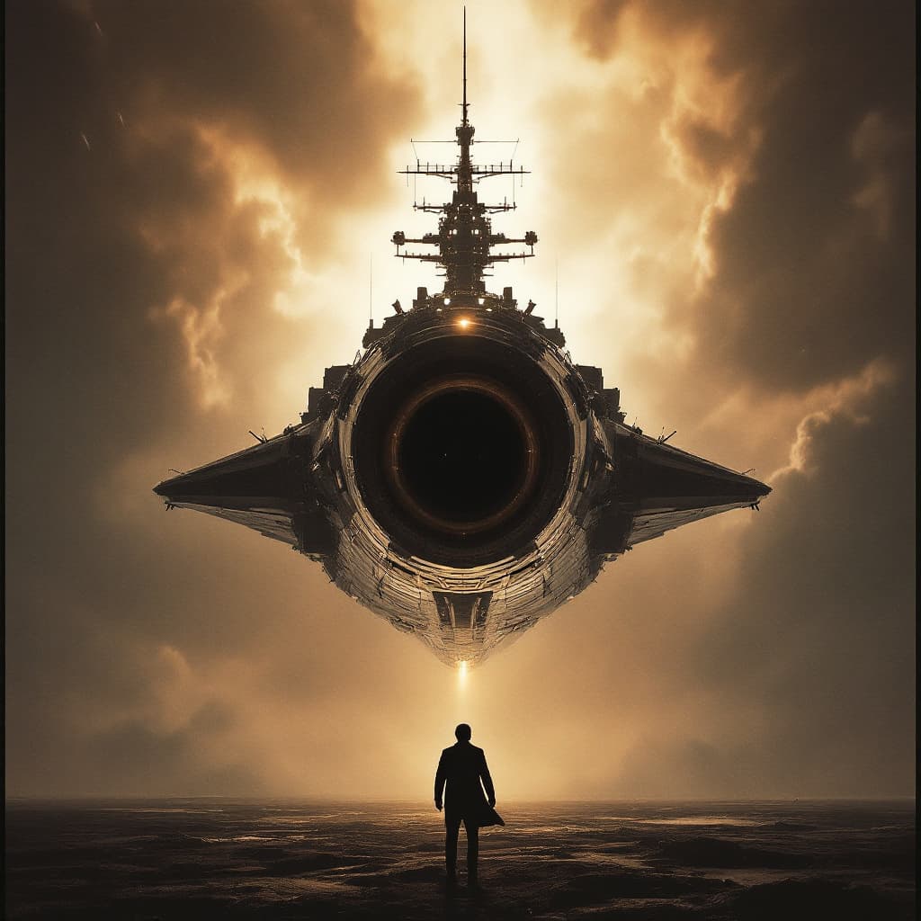 AI generated: Interpreted as a real image of the movie Space Battleship,  grainy film-like texture