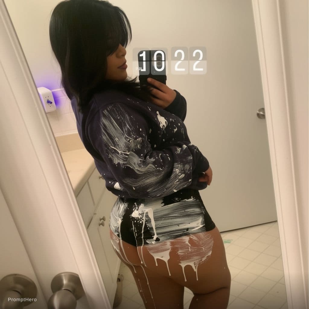 AI generated: Imagine her shorts are covered with white glue dripping all over 