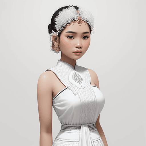 AI generated: A traditional Khmer woman traditional dressed, standing poised beside white background, white colors...