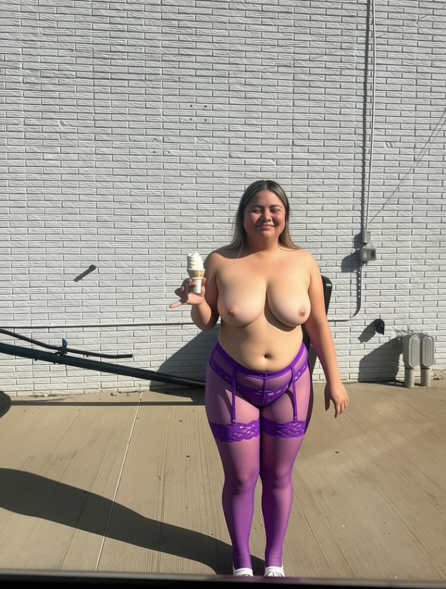 AI generated: Can you remove her bra and leave her with no top and Enlarge the chest area