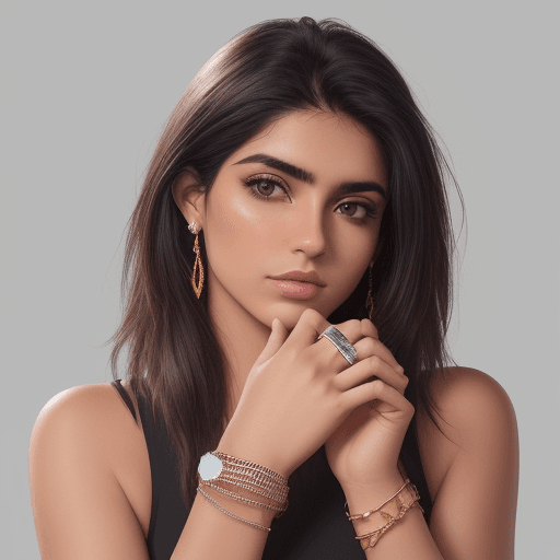 AI generated: Mujer hermosa con rasgos latinoamericanos, modelo, posando con sus manos sutilmente estos anillos no...