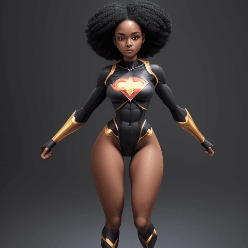 AI generated: Beautiful super hero black girl , stands and shows her perfect figure to her full height, beautiful ...